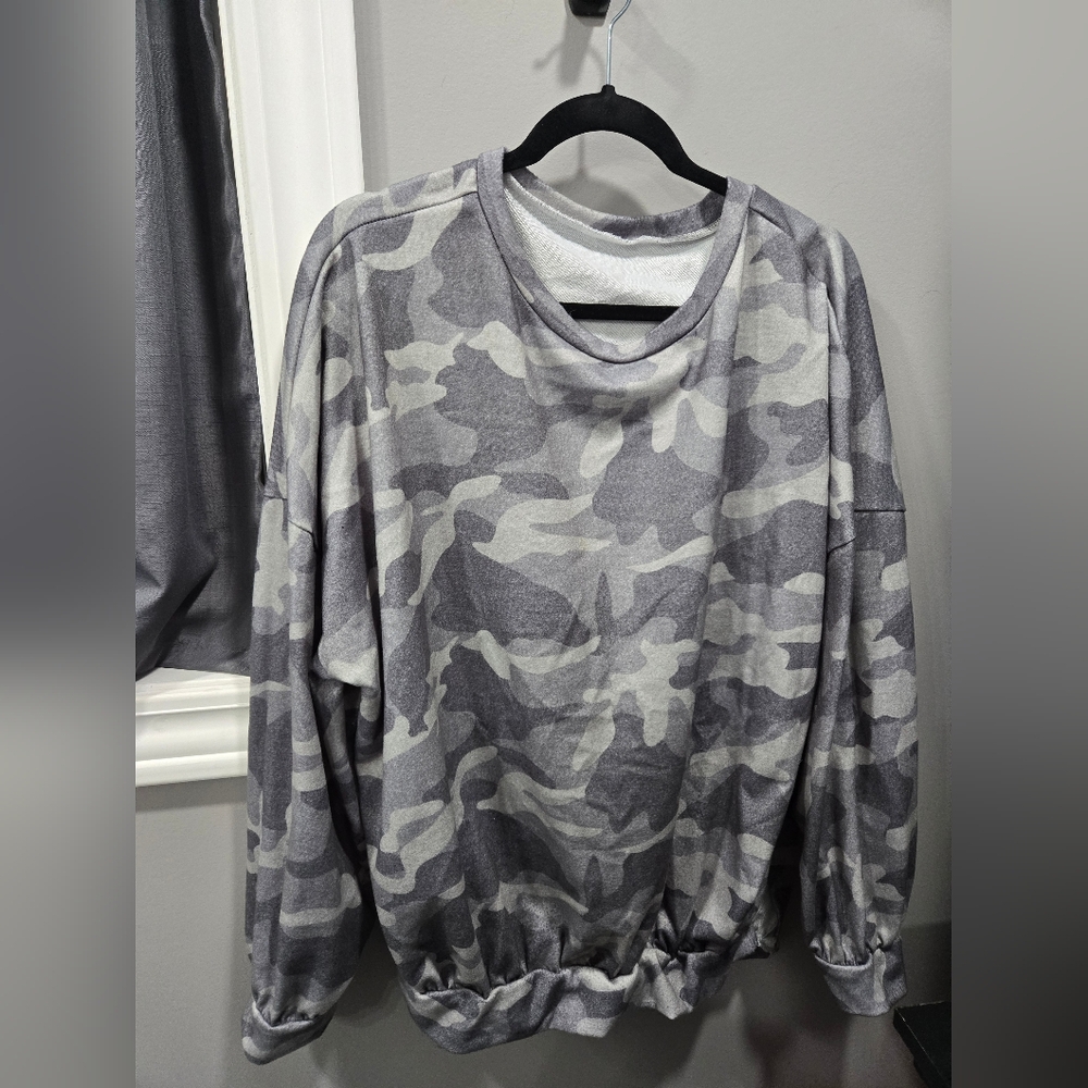 Gray Camouflage Crew Neck Sweater